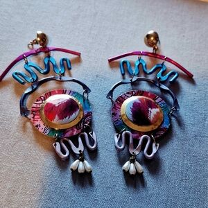 Retro Funky Multicolor Abstract  Spiral Desings Earrings